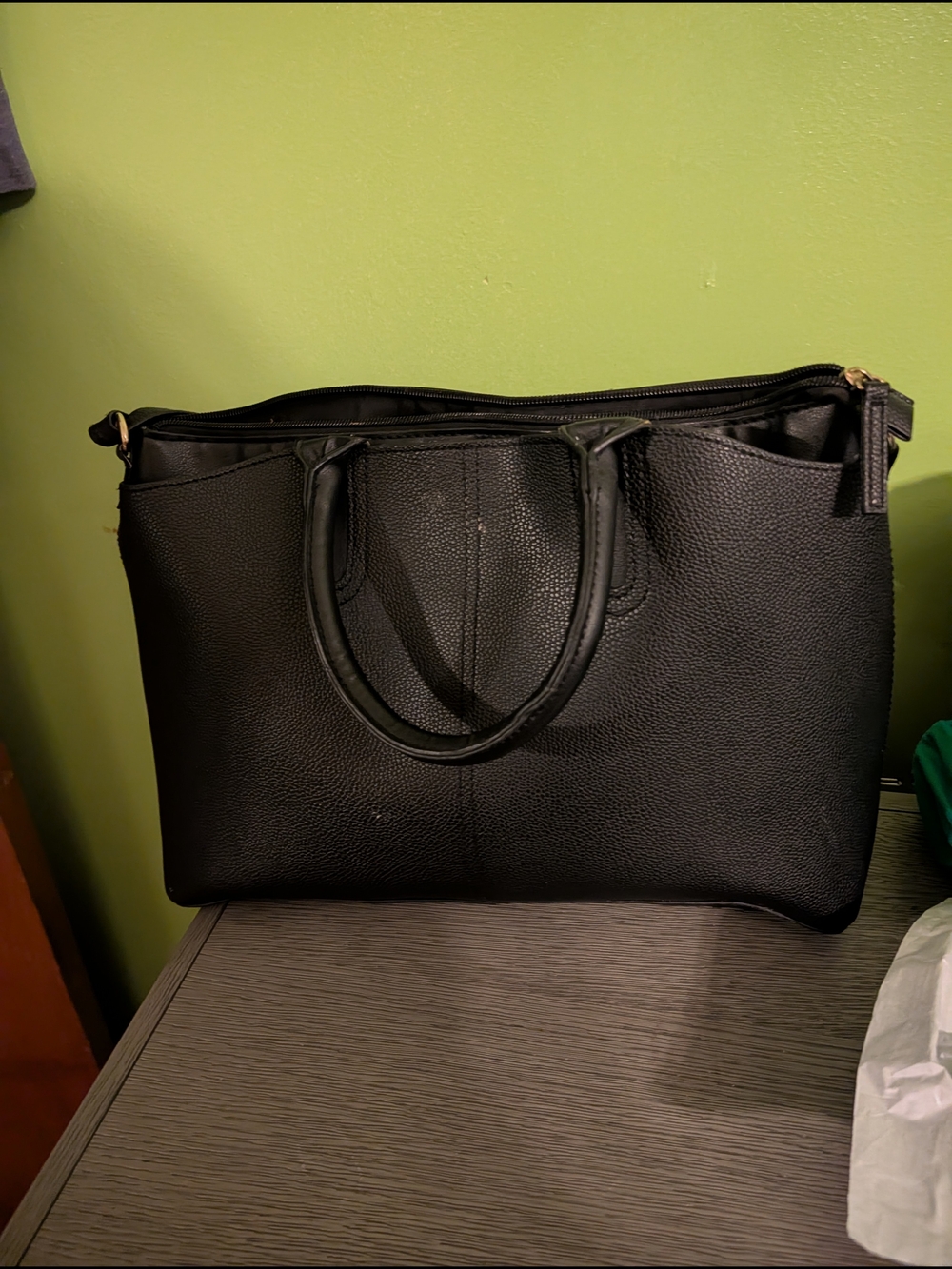 Black Faux Leather Tote Bag